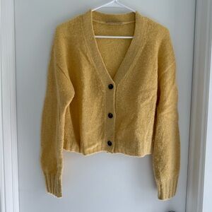 Everlane Yellow V-Neck Button Front Women’s Cardigan Sweater